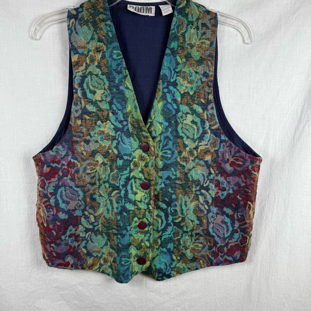 Colorful 1990s Tapestry Vest with Buttons